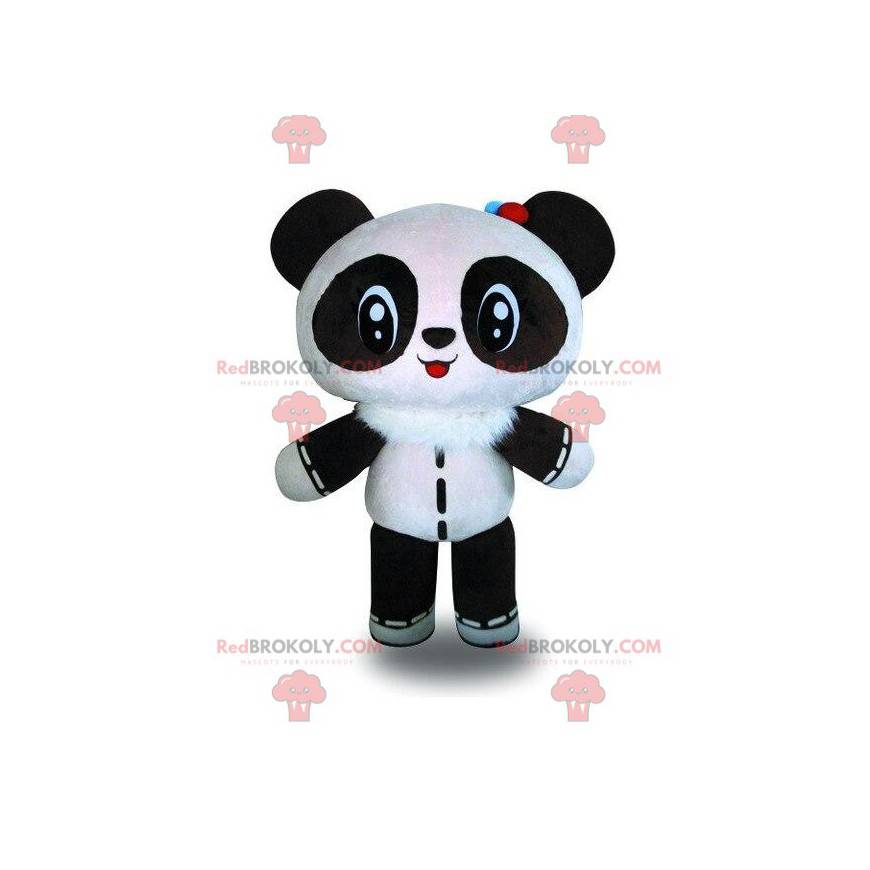 Doll mascotte, zwarte en witte panda, berenkostuum -