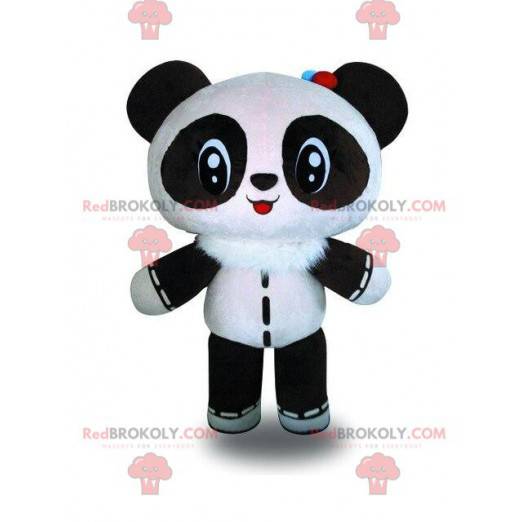 Dukkemaskott, svart og hvit panda, bjørnekostyme -