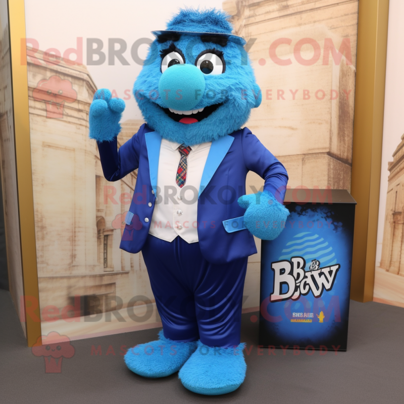 Blue Biryani mascot costume character dressed with a Blazer and Ties