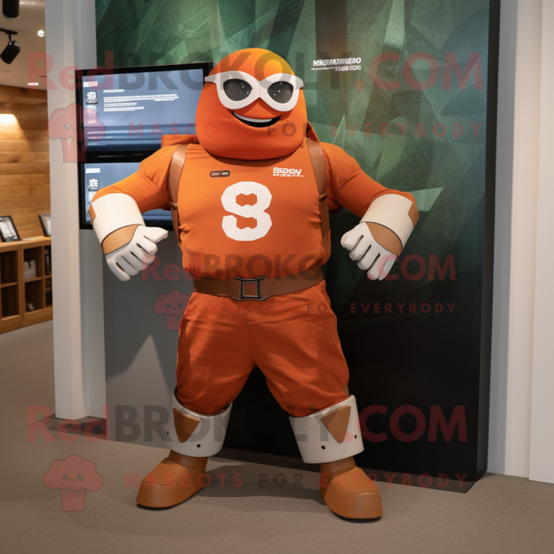 Rust Superhero mascot costume character dressed with a Cargo Shorts and Digital watches