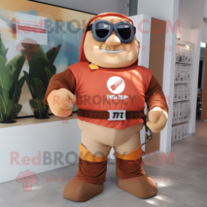 Rust Superhero mascot costume character dressed with a Cargo Shorts and Digital watches