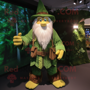 Forest Green Wizard mascot costume character dressed with a Cargo Shorts and Caps