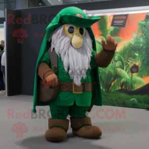 Forest Green Wizard mascot costume character dressed with a Cargo Shorts and Caps