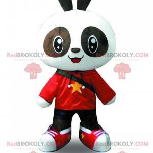 Black and white panda mascot dressed in young outfit -