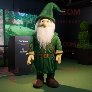 Forest Green Wizard mascot costume character dressed with a Cargo Shorts and Caps
