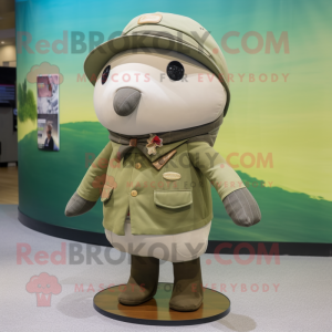 Olive Whale mascot costume character dressed with a Chinos and Berets