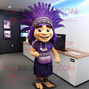 Purple Chief mascot costume character dressed with a Pencil Skirt and Headbands