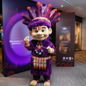 Purple Chief mascot costume character dressed with a Pencil Skirt and Headbands