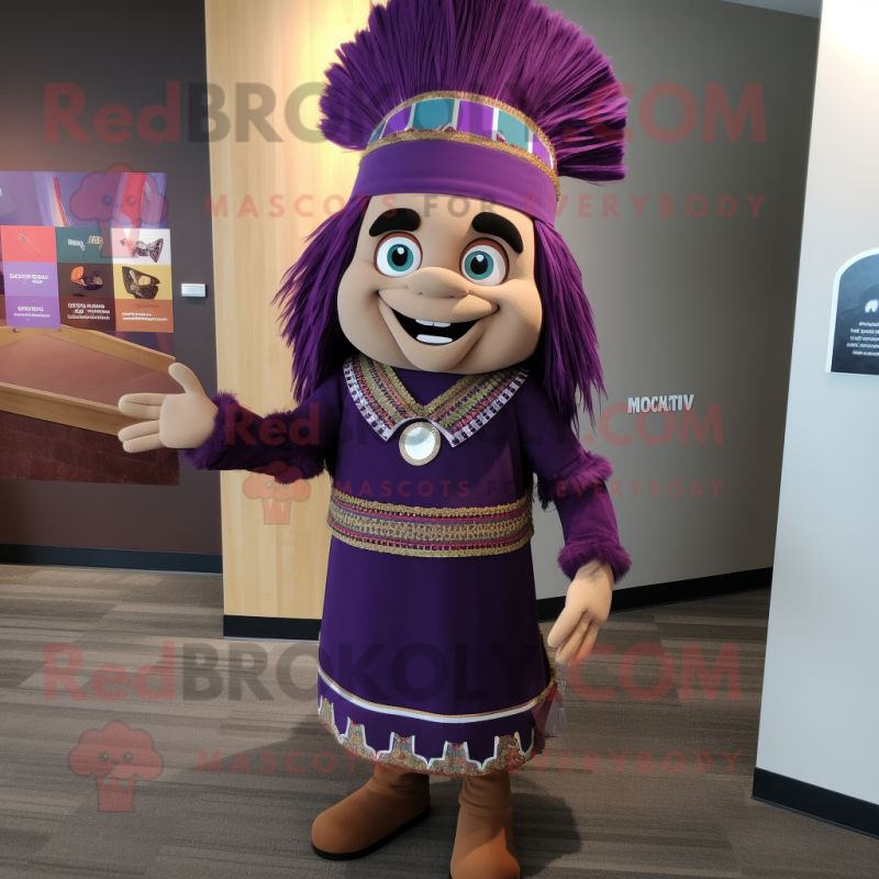 Purple Chief mascot costume character dressed with a Pencil Skirt and Headbands Purple Chief mascot costume character dressed with a Pencil Skirt and Headbands