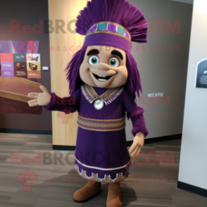 Purple Chief mascot costume character dressed with a Pencil Skirt and Headbands