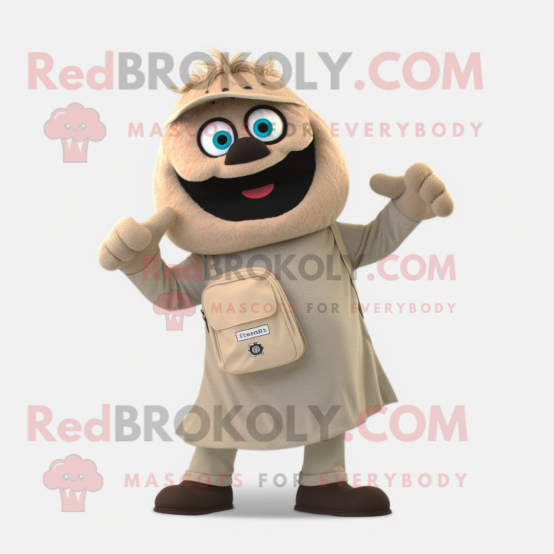 Tan Phone mascot costume character dressed with a Dress Shirt and Backpacks Tan Phone mascot costume character dressed with a Dress Shirt and Backpacks