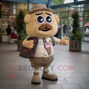 Tan Phone mascot costume character dressed with a Dress Shirt and Backpacks