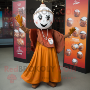 Rust Juggle mascot costume character dressed with a Empire Waist Dress and Keychains