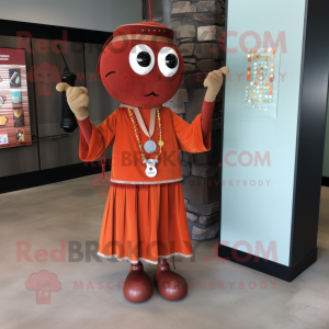 Rust Juggle mascot costume character dressed with a Empire Waist Dress and Keychains