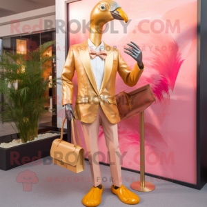 Gold Flamingo maskot drakt...