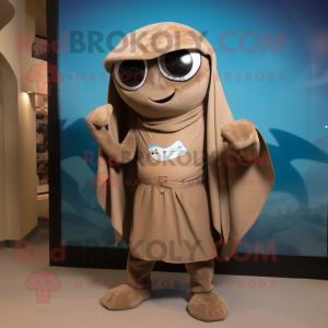 Brown Stingray mascot costume character dressed with a Capri Pants and Scarves