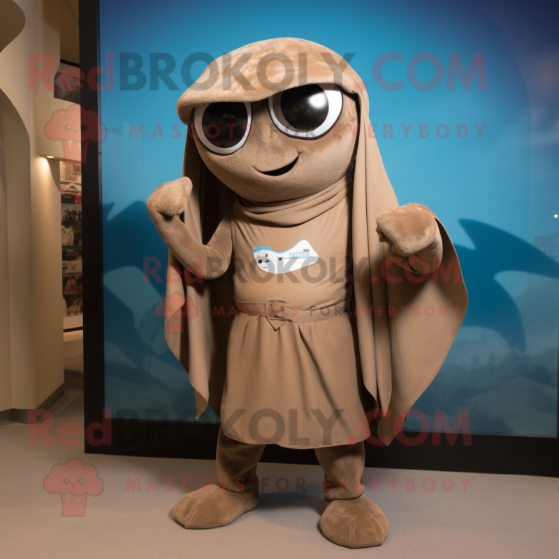 Brown Stingray mascot costume character dressed with a Capri Pants and Scarves Brown Stingray mascot costume character dressed with a Capri Pants and Scarves