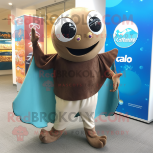 Brown Stingray mascot costume character dressed with a Capri Pants and Scarves