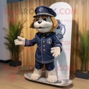 Navy Skateboard mascot costume character dressed with a Chinos and Rings