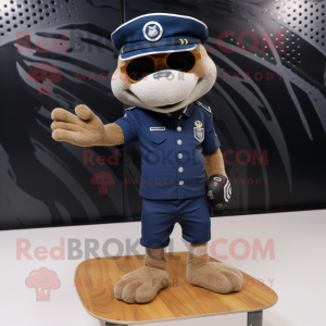 Navy Skateboard mascot costume character dressed with a Chinos and Rings