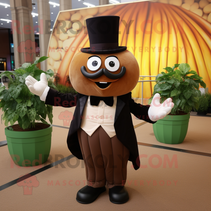 Brown Melon mascot costume character dressed with a Tuxedo and Gloves Brown Melon mascot costume character dressed with a Tuxedo and Gloves