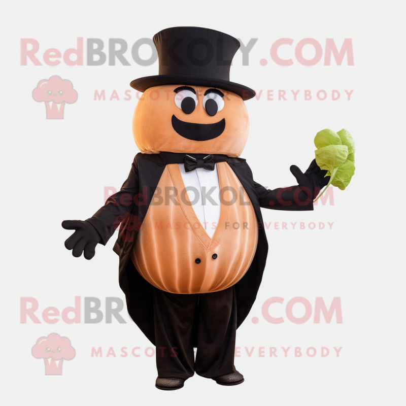 Brown Melon mascot costume character dressed with a Tuxedo and Gloves Brown Melon mascot costume character dressed with a Tuxedo and Gloves