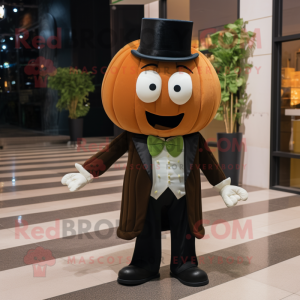 Brown Melon mascot costume character dressed with a Tuxedo and Gloves