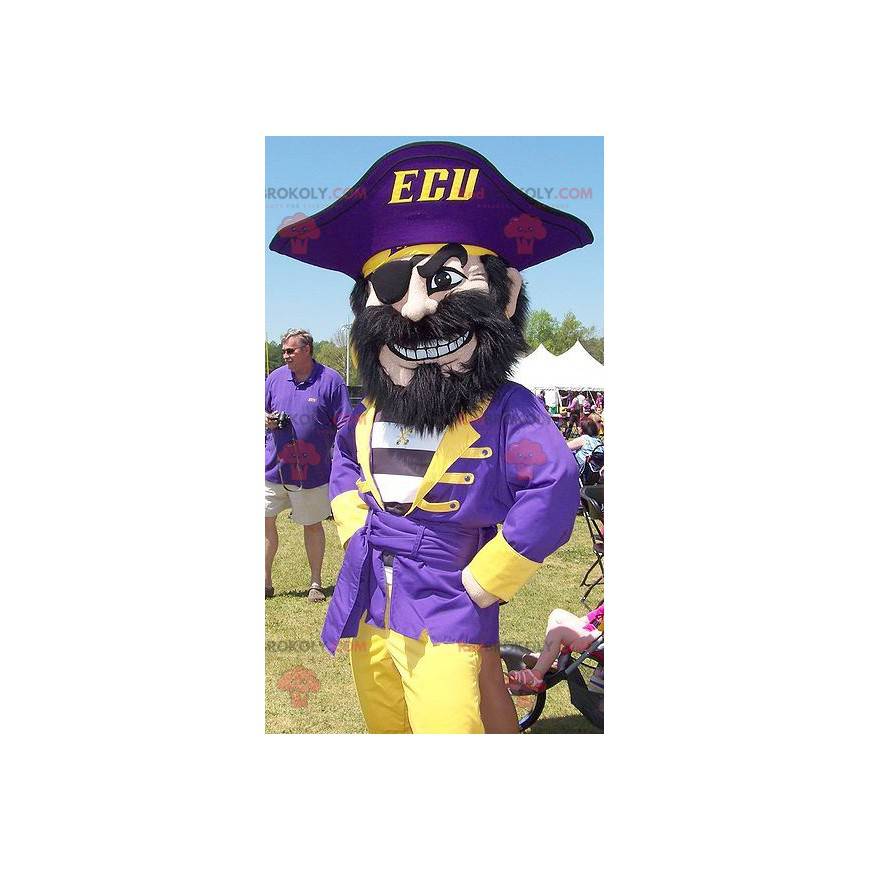 Pirate mascot in blue and yellow outfit - Redbrokoly.com