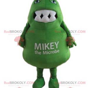 Grøn mikrobe maskot, monster kostume, kæmpe bakterier -