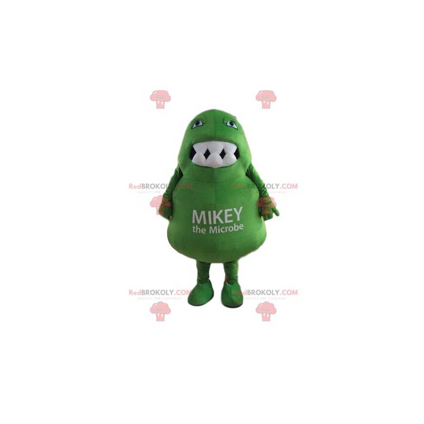 Green microbe mascot, monster costume, giant bacteria -