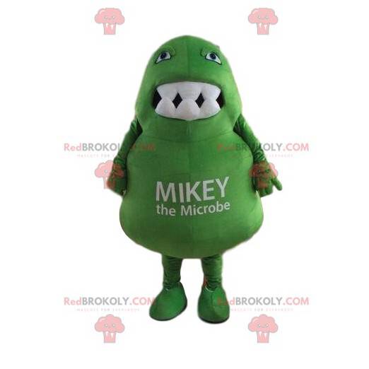 Green microbe mascot, monster costume, giant bacteria -