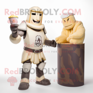 Cream Medieval Knight mascot costume character dressed with a Bikini and Ties