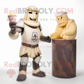 Cream Medieval Knight mascot costume character dressed with a Bikini and Ties