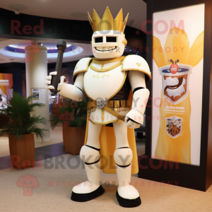 Cream Medieval Knight mascot costume character dressed with a Bikini and Ties