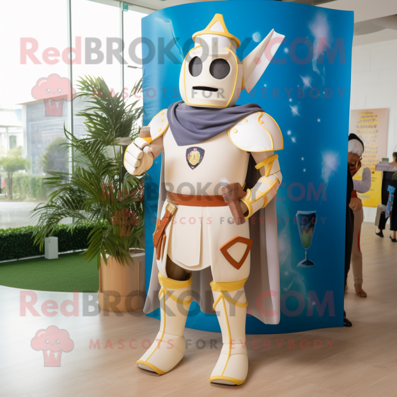 Cream Medieval Knight mascot costume character dressed with a Bikini and Ties Cream Medieval Knight mascot costume character dressed with a Bikini and Ties