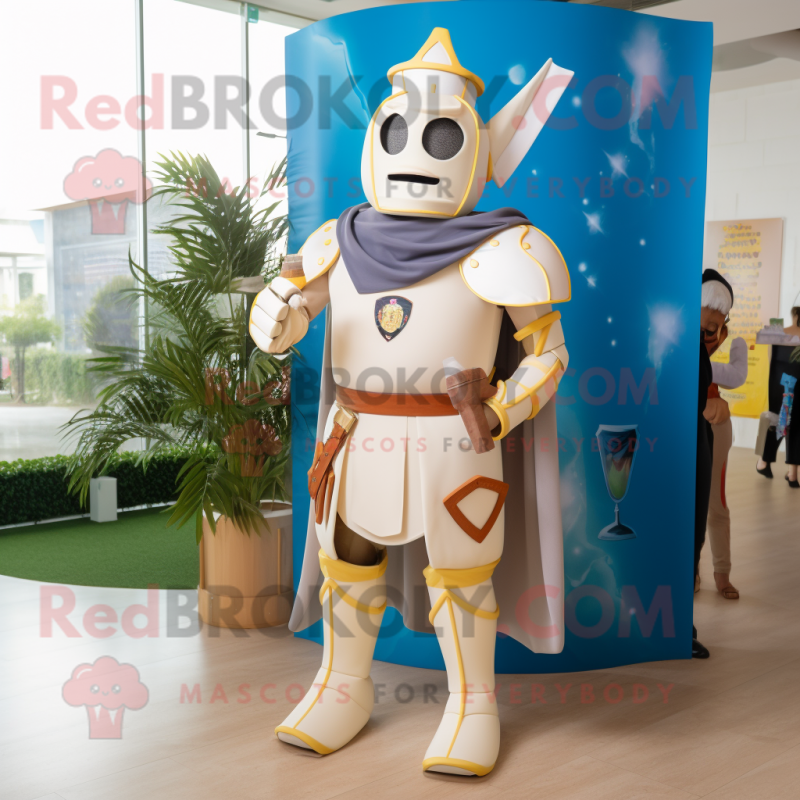 Cream Medieval Knight mascot costume character dressed with a Bikini and Ties