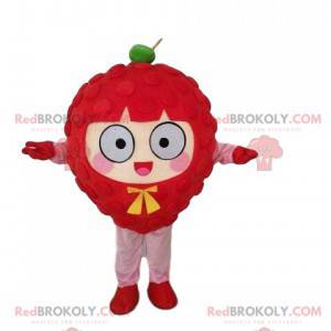 Reusachtige framboos mascotte, rood fruit kostuum -