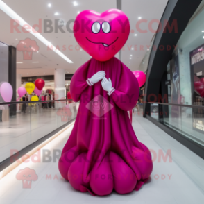 Magenta Heart Shaped Balloons mascot costume character dressed with a Evening Gown and Lapel pins