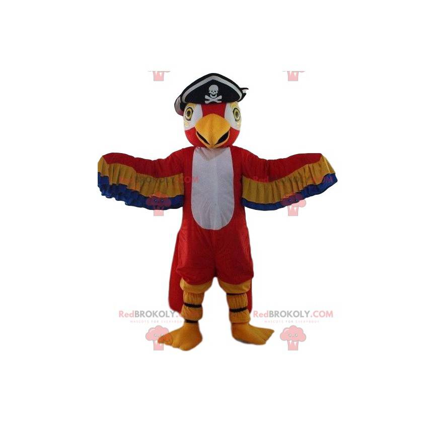 Mascotte de perroquet coloré avec un chapeau de pirate -