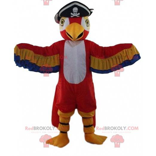 Mascota de loro colorido con un sombrero de pirata -