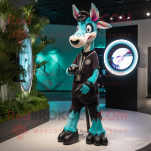 Turquoise Okapi mascot costume character dressed with a Joggers and Digital watches