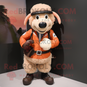 Peach Suffolk Sheep mascot costume character dressed with a Moto Jacket and Shoe laces