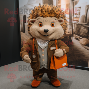 Rust Hedgehog mascot costume character dressed with a Coat and Pocket squares