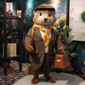 Rust Hedgehog mascot costume character dressed with a Coat and Pocket squares