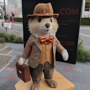 Rust Hedgehog mascot costume character dressed with a Coat and Pocket squares