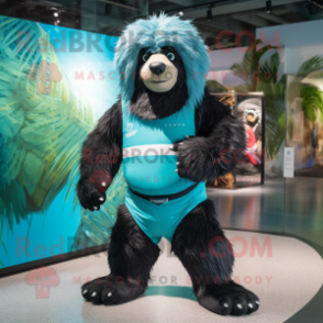 Cyan Sloth Bear mascot costume character dressed with a Bikini and Belts