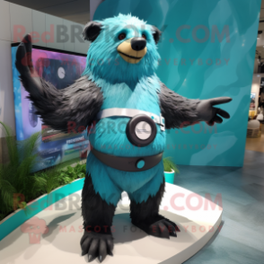 Cyan Sloth Bear mascot costume character dressed with a Bikini and Belts