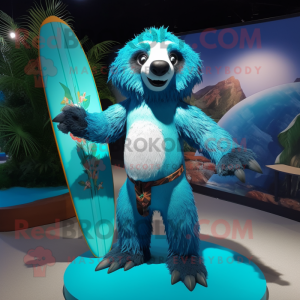 Cyan Sloth Bear mascot costume character dressed with a Bikini and Belts