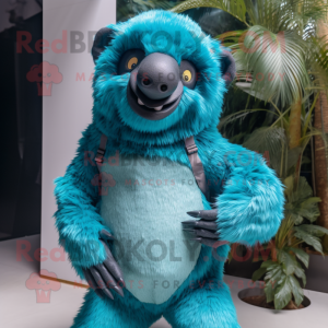 Cyan Sloth Bear mascot costume character dressed with a Bikini and Belts