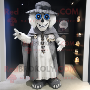 Gray Graveyard mascot costume character dressed with a Coat and Necklaces